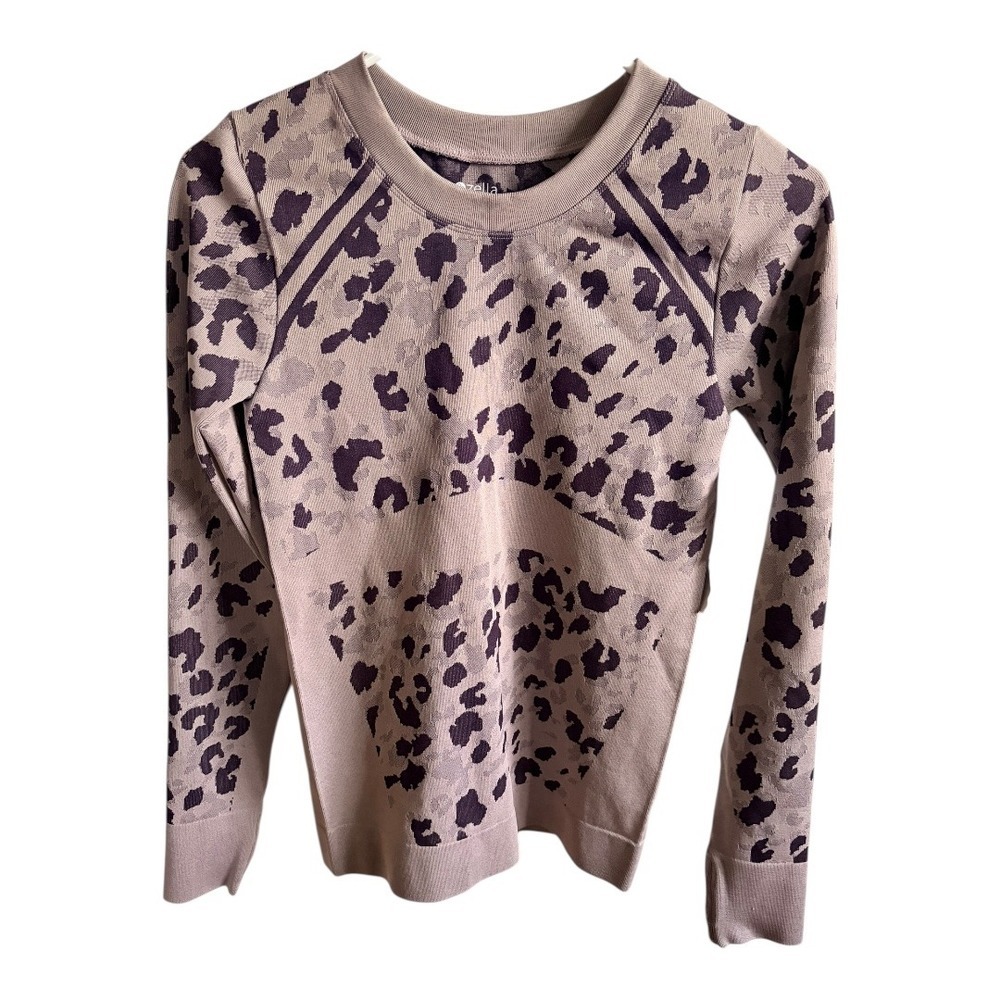 NWT Zella‎ Leopard Print Athletic Pullover Sweater Top Purple Nebula XS